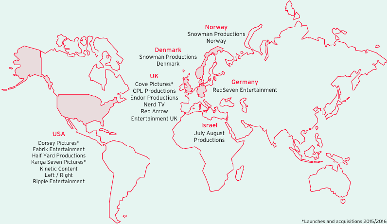 15 Production Companies across six countries (world map)
